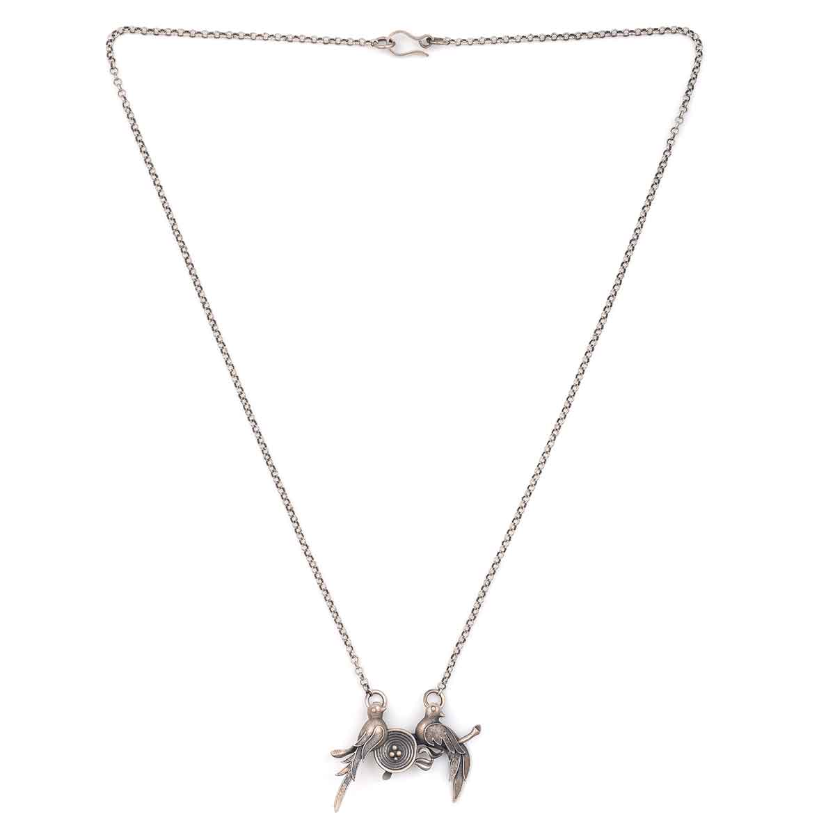 Love Birds Silver Pendant With Chain