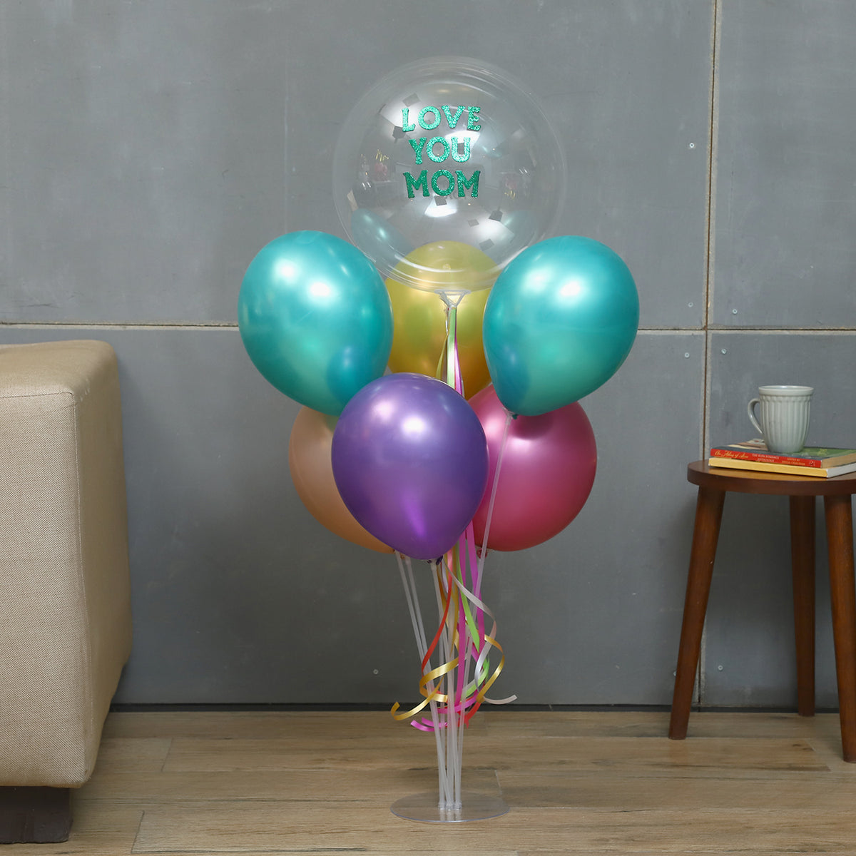 Love You Mom Multicoloured Balloons Stand-2