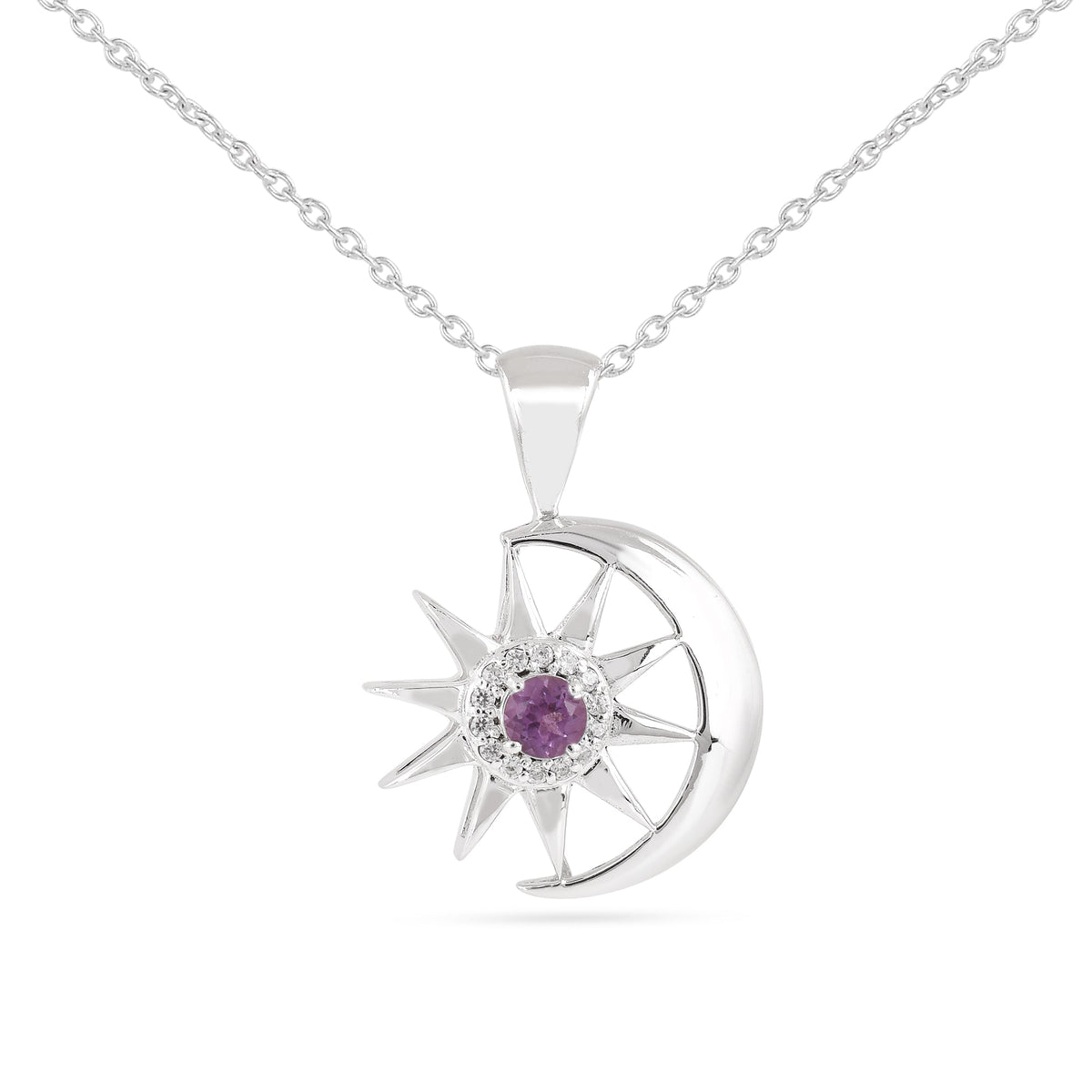 Moon Star Amethyst Sterling Silver Pendant-2