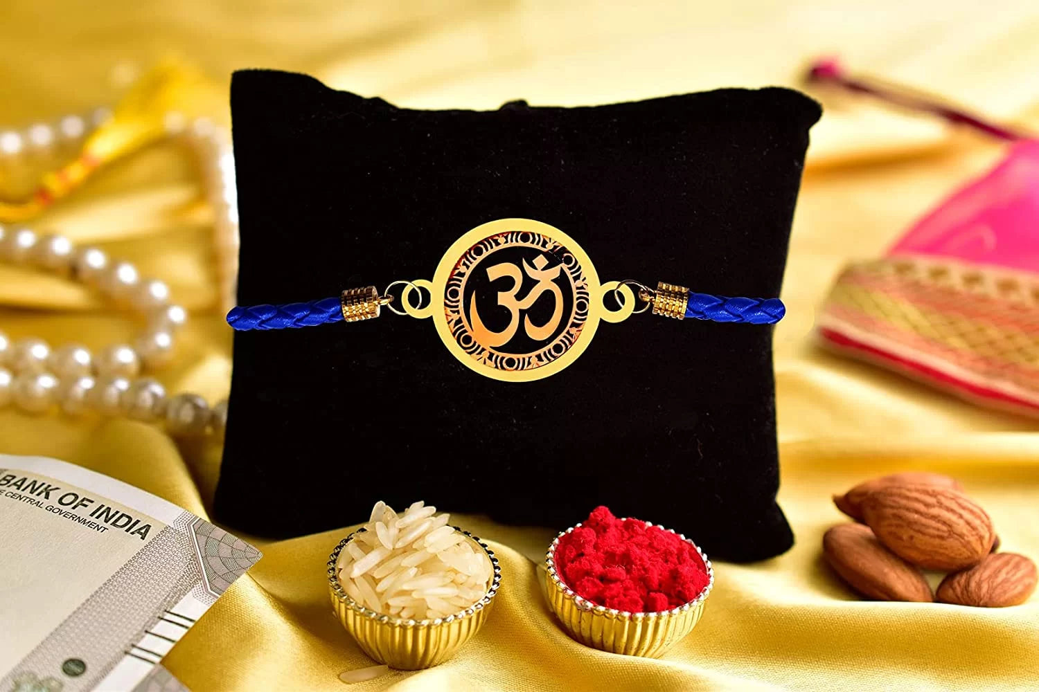 Rakshabandhan Combo of Personalized Wallet and Gold Plated OM Rakhi-3