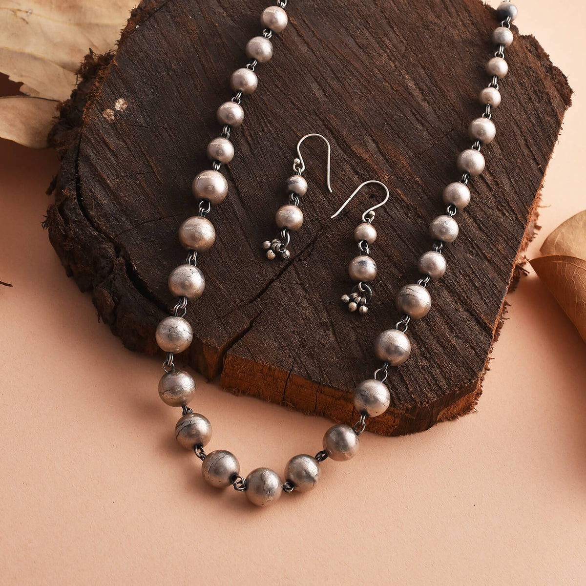 Oxidized Silver Bead Necklace Set-1