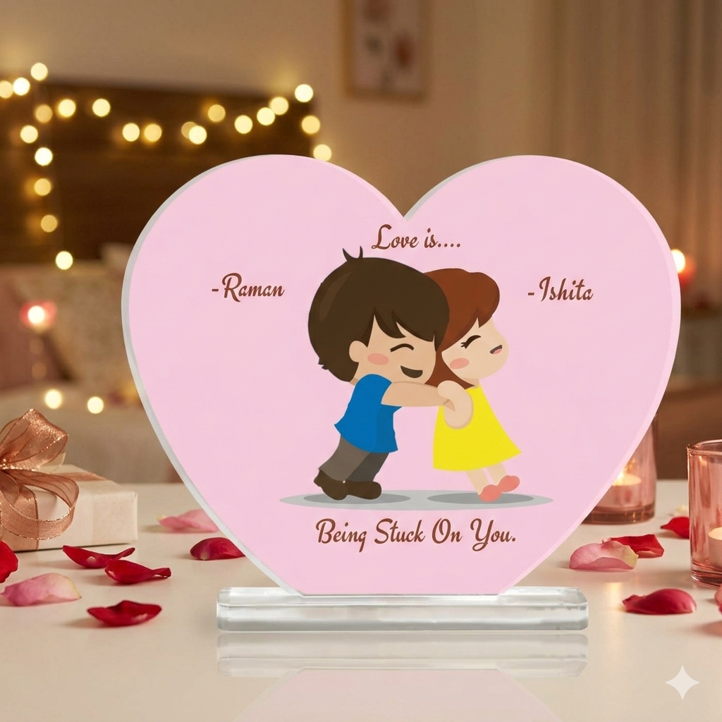 Personalised Stuck On You Heart Acrylic Plaque