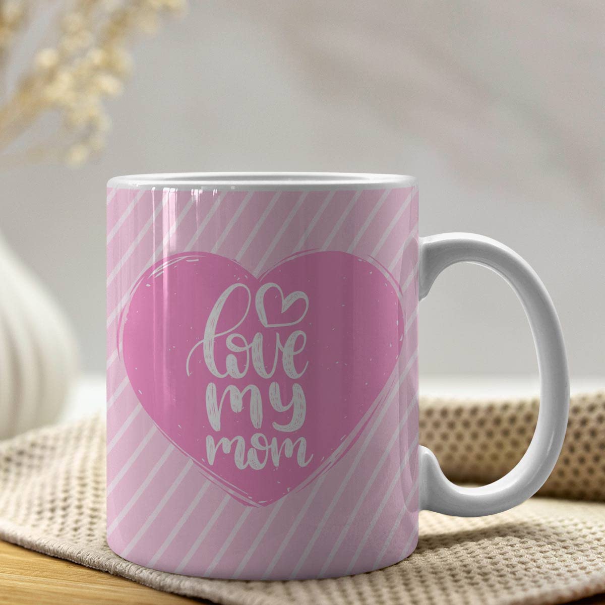Love My Mom Pink Ceramic Coffee Mug Gift For Mom