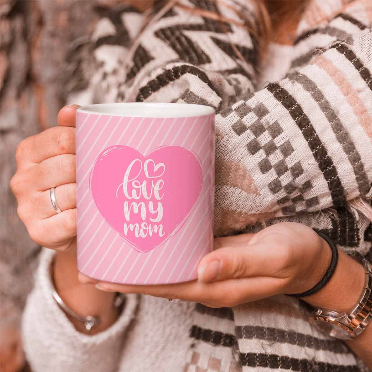Love My Mom Pink Ceramic Coffee Mug Gift For Mom
