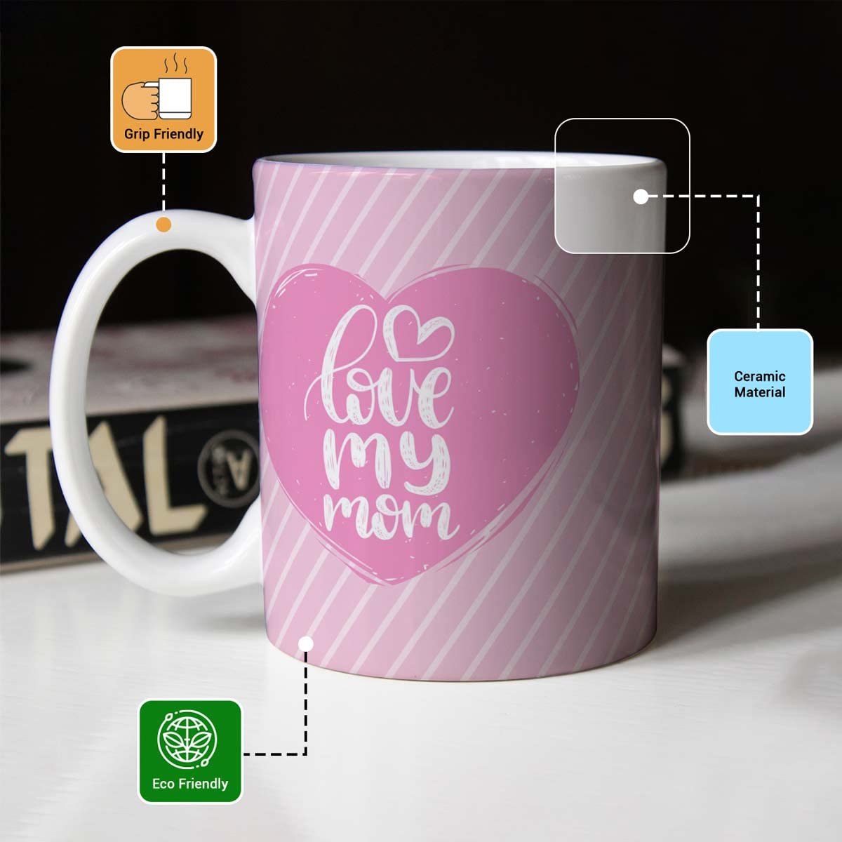 Love My Mom Pink Ceramic Coffee Mug Gift For Mom