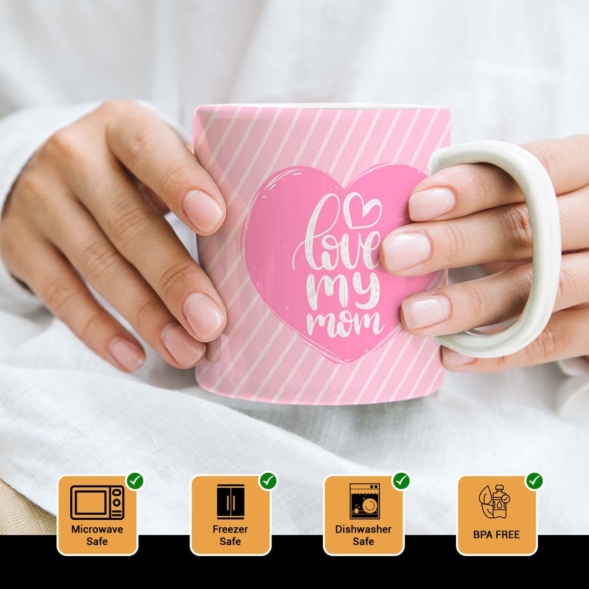Love My Mom Pink Ceramic Coffee Mug Gift For Mom