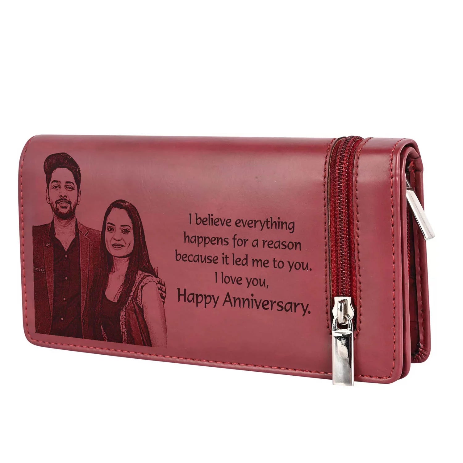 RFID Protected Personalized Photo Wallet For Woman (Cherry Red)