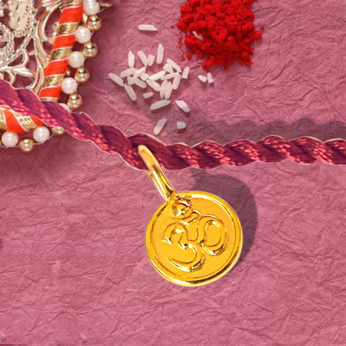 Gold Plated OM Shaped Sterling Silver Rakhi for Brothers-1
