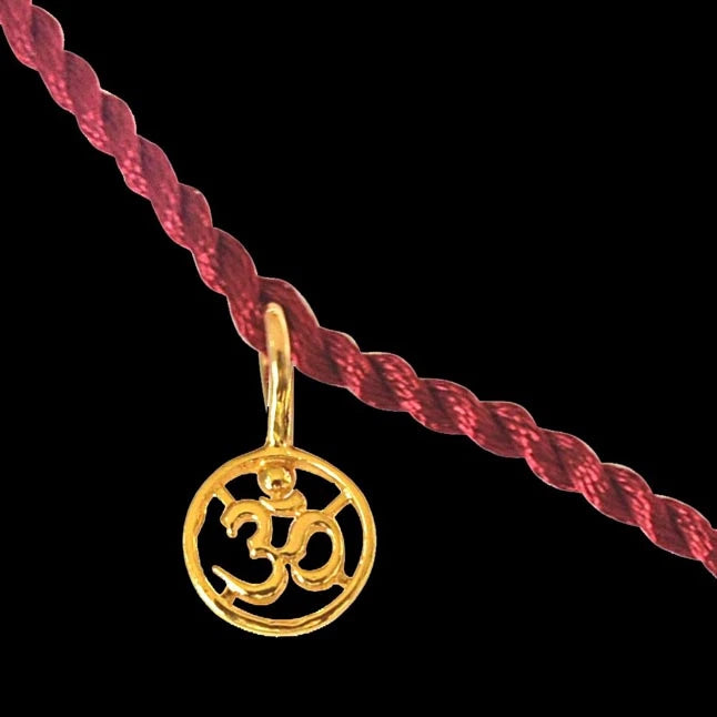 Delicate OM Shaped Gold Plated Sterling Silver Rakhi for Brothers