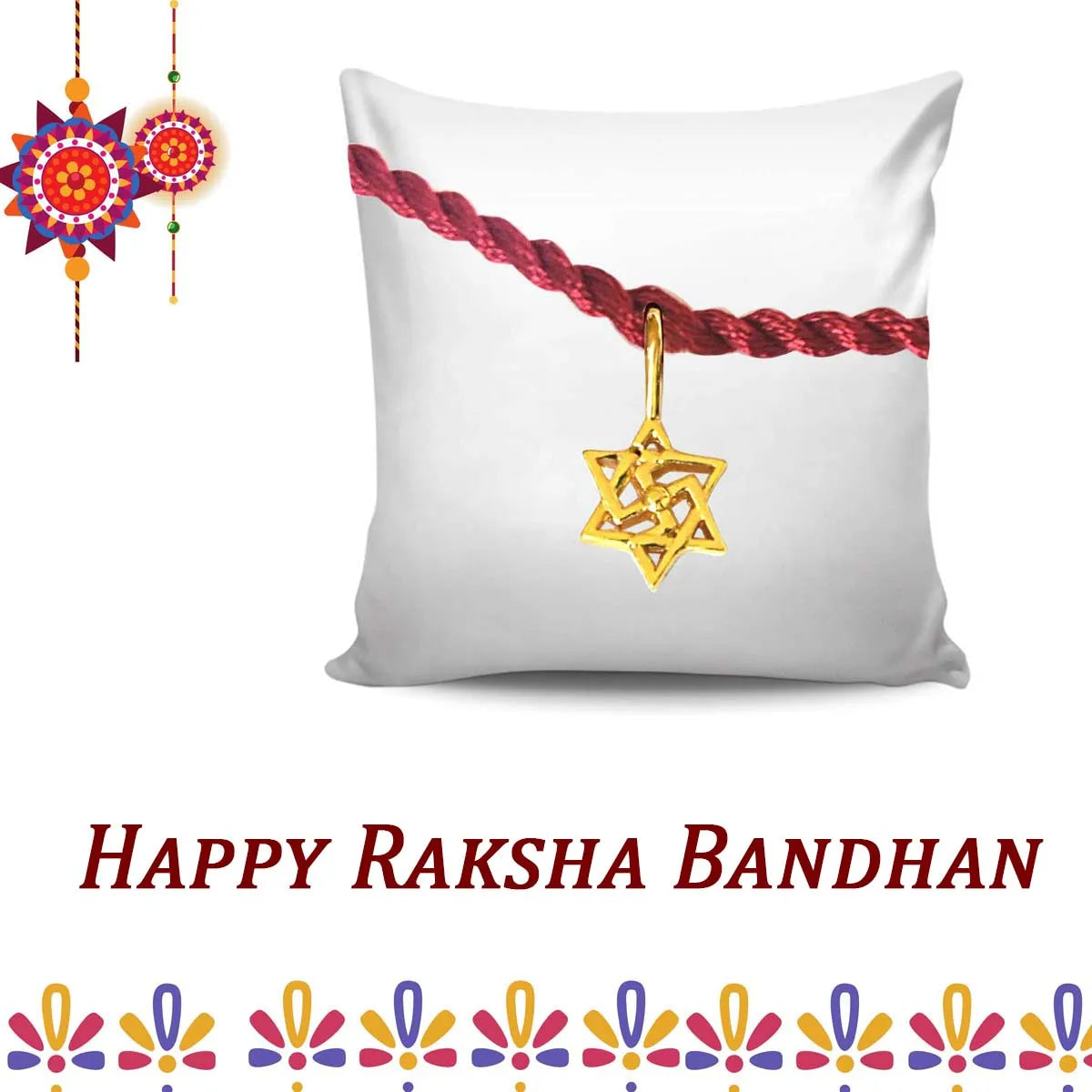 Shatkonam Swastik Gold Plated Sterling Silver Rakhi for Brothers-4