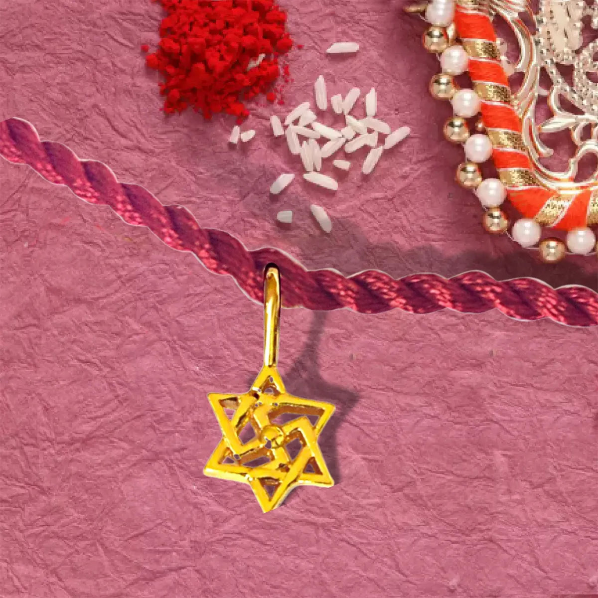 Shatkonam Swastik Gold Plated Sterling Silver Rakhi for Brothers-1