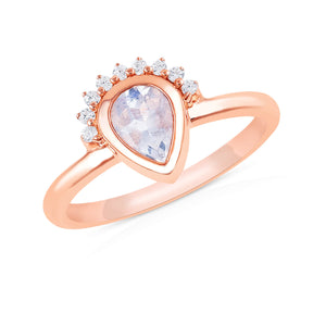 Silver Rose Gold Plated Crowned Moonstone Ring