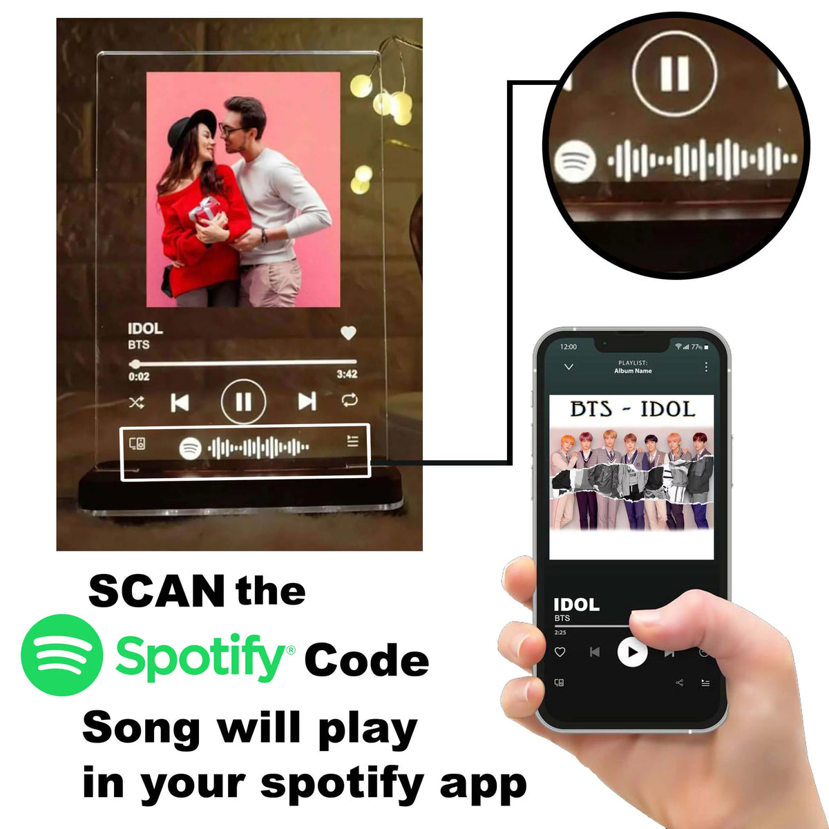 Personalized LED Acrylic Spotify Photo Frame With Light Stand-2