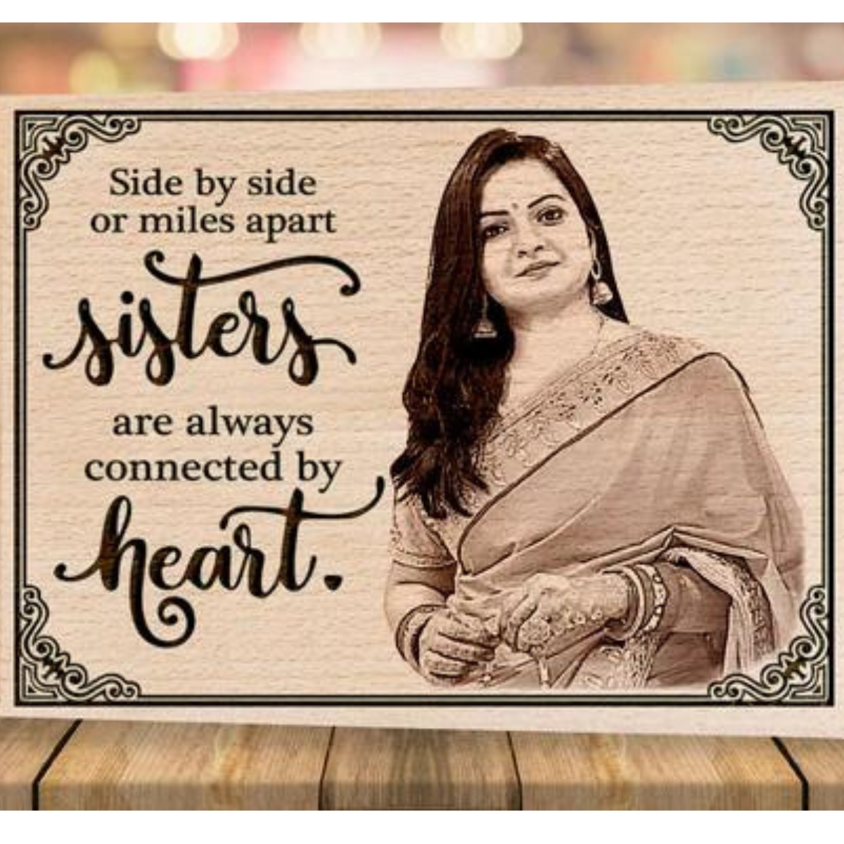 Personalized Engraved Wooden Photo Frame Gift For Sister