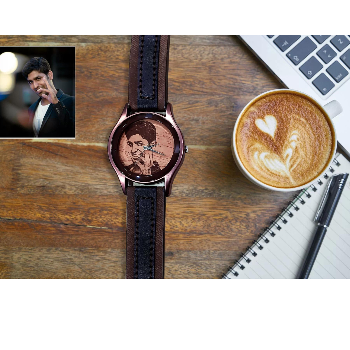 Personalized Engraved Stylish Photo Wrist Watch For Boys or Man