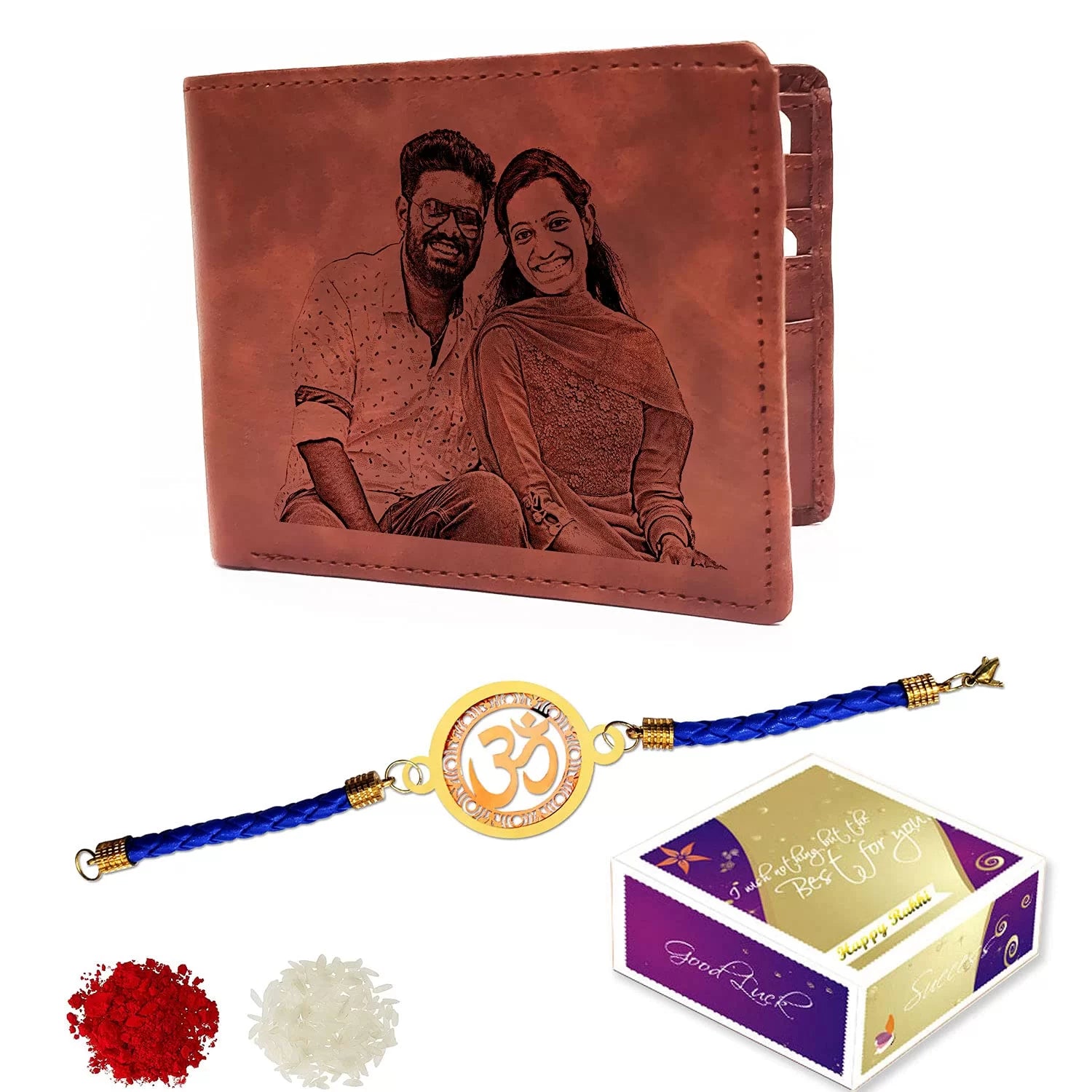 Rakshabandhan Combo of Personalized Wallet and Gold Plated OM Rakhi