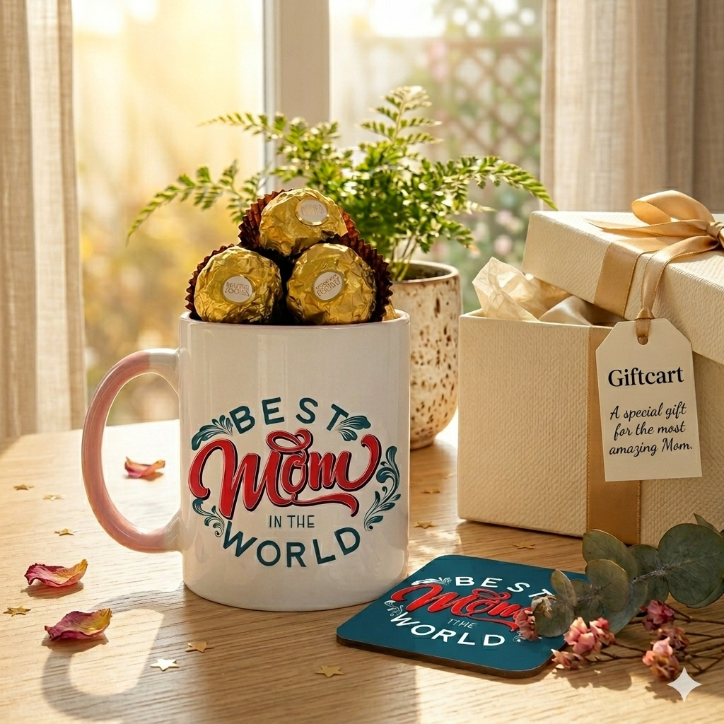Best Mom Coffee Mug, Chocolate & Tabletop Gift Hamper For Mother's Day
