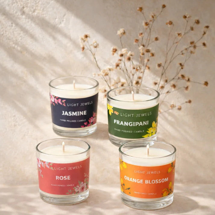Gift Set Of 4 Floral Fragrance Candle Glass Votives