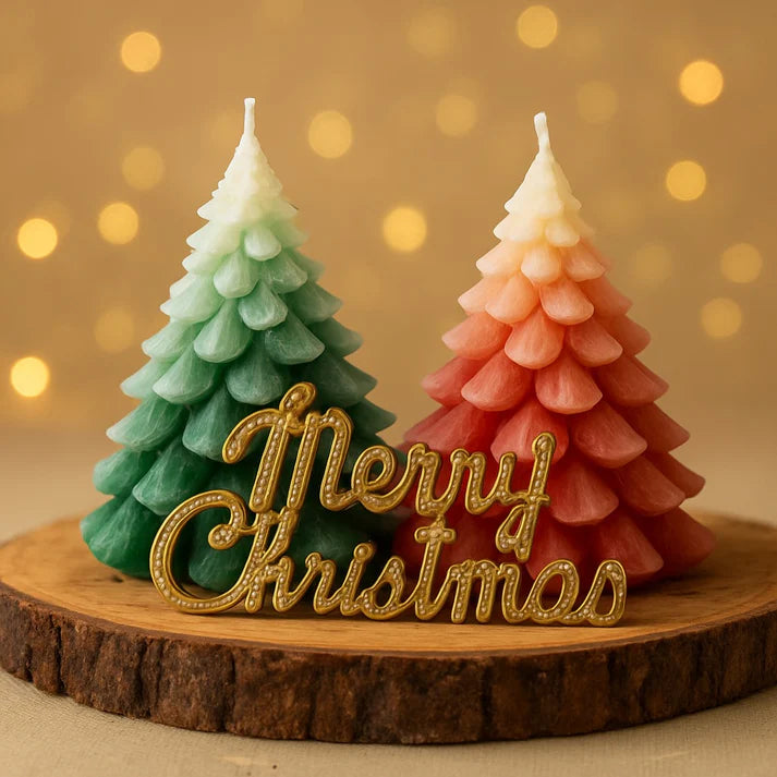 Set Of 2 Shaded Christmas Tree Candles