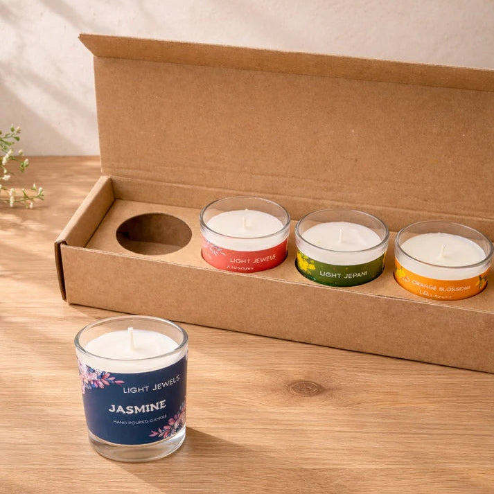 Gift Set Of 4 Floral Fragrance Candle Glass Votives