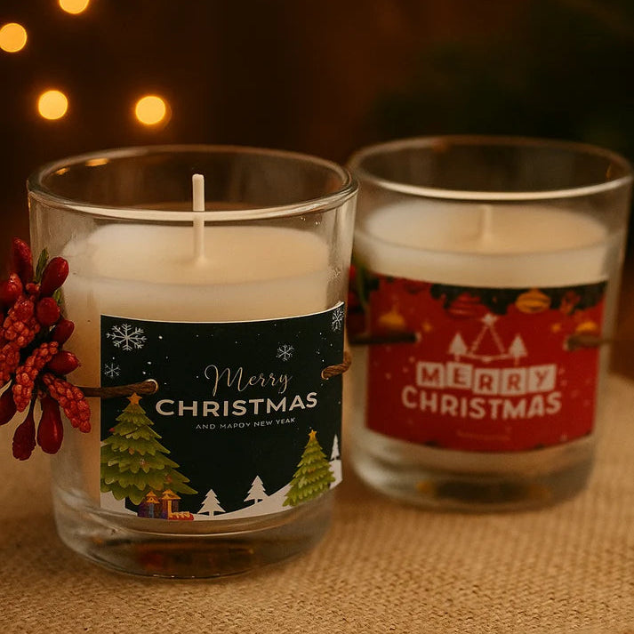 Set Of 2 Scented Christmas Glass Votive Candles