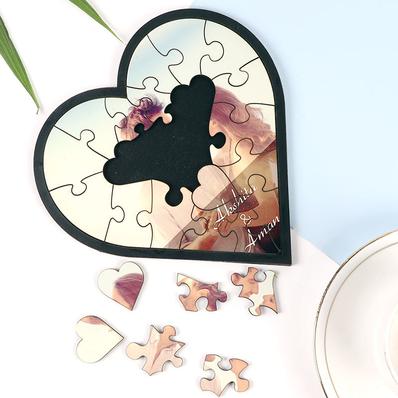 Personalised Heart Shape Wooden Photo Puzzle
