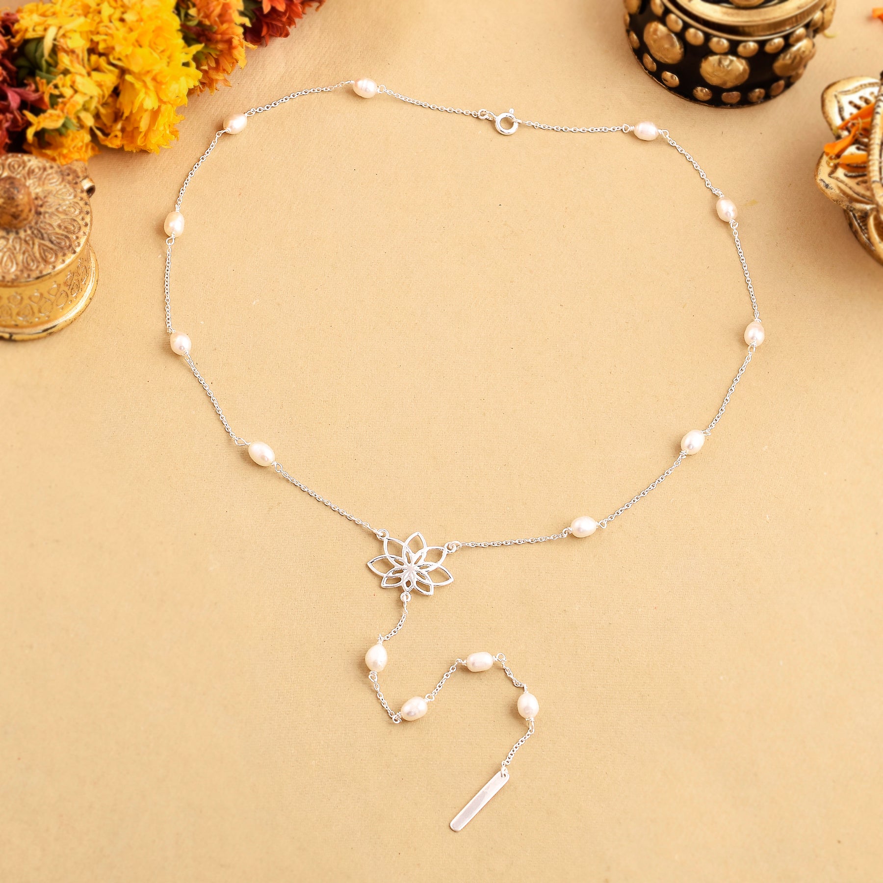925 Sterling Silver Graceful Lotus Pearl Necklace Gift for Her