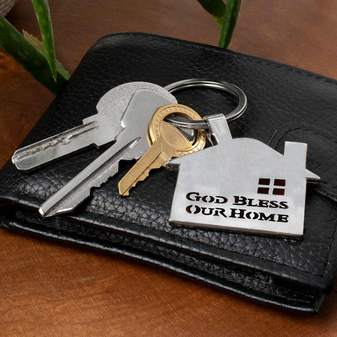 God Bless Our Home Metal Keychain