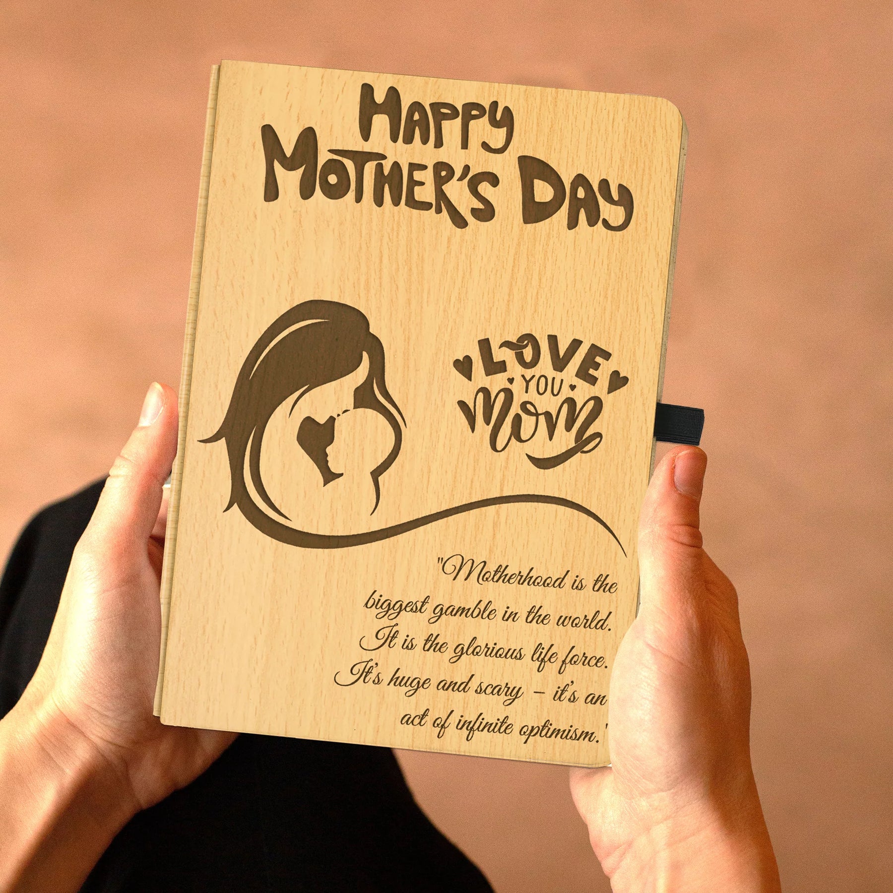 Personalized Engraved Wooden Diary with Pen Gift for Mother's Day-1
