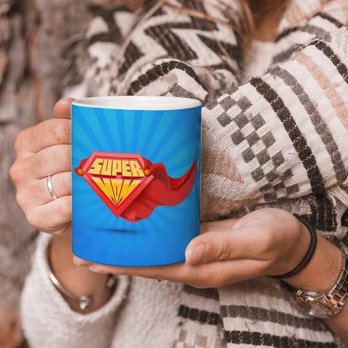 Super Mom Blue Ceramic Coffee Mug Gift For Mom