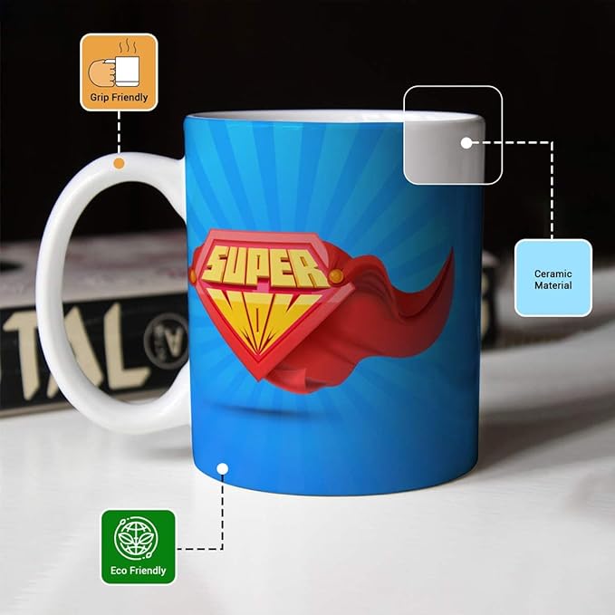 Super Mom Blue Ceramic Coffee Mug Gift For Mom