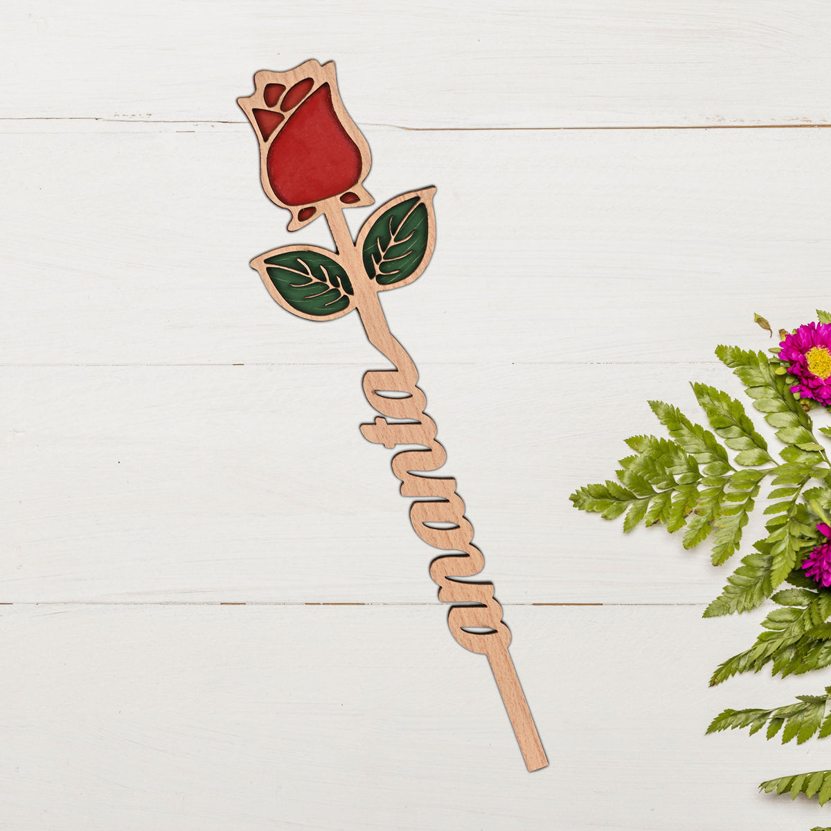 Personalized Wooden Name Red Rose Gift for Valentine's Day