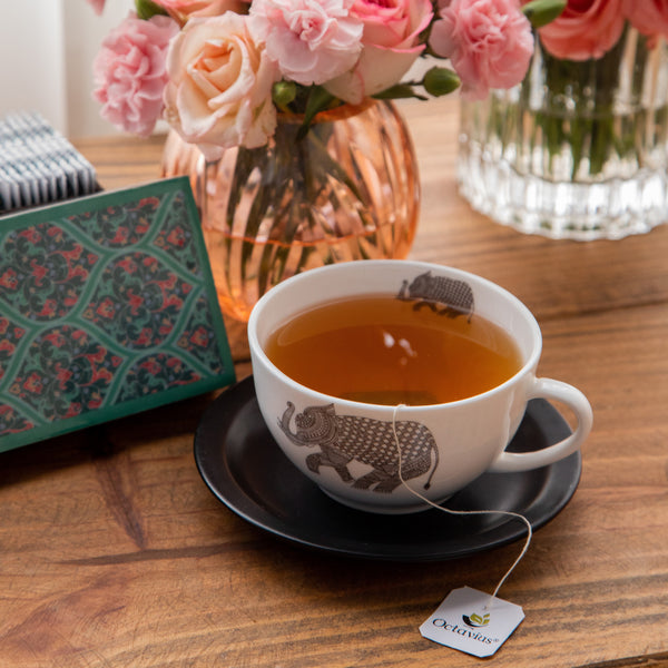 Assortment of Fine Teas- 60 Black & Green Teabags in Ornate Floral Art Wooden Box-5