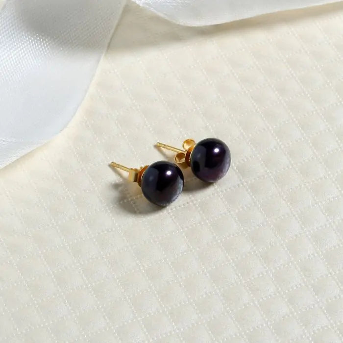 Black Tahitian Pearl Studs - Gold