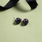 Black Tahitian Pearl Studs - Silver-1