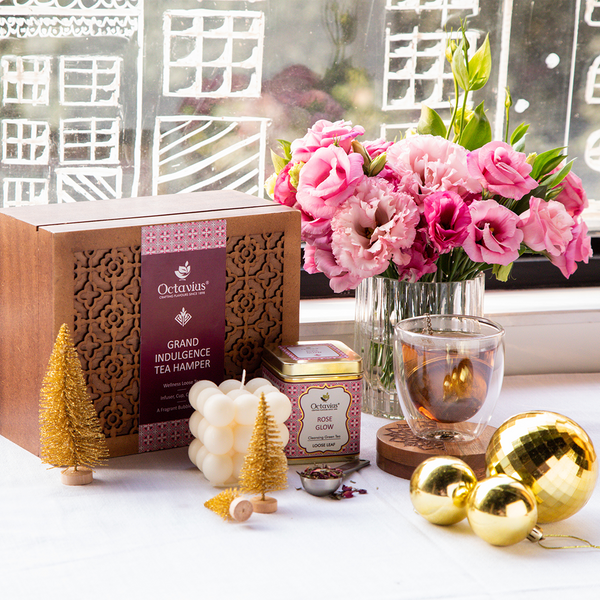 Grand Indulgence Tea Hamper (1 wellness tea, infuser, cup, coasters & organic bubble candle)-1