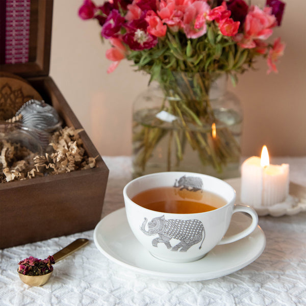 Grand Indulgence Tea Hamper (1 wellness tea, infuser, cup, coasters & organic bubble candle)