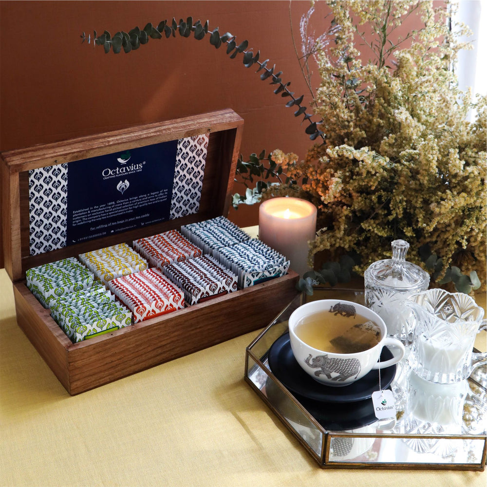 Octavius Assortment of Fine Black & Green Teas in Darkwood Caddy - 120 Teabags-1