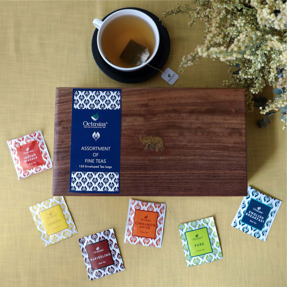Octavius Assortment of Fine Black & Green Teas in Darkwood Caddy - 120 Teabags-2
