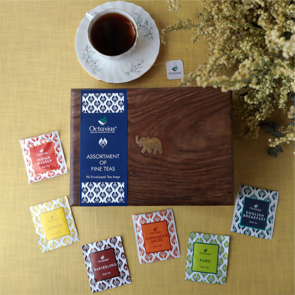 Octavius Assortment of Fine Black & Green Teas in Darkwood Caddy - 90 Teabags-2