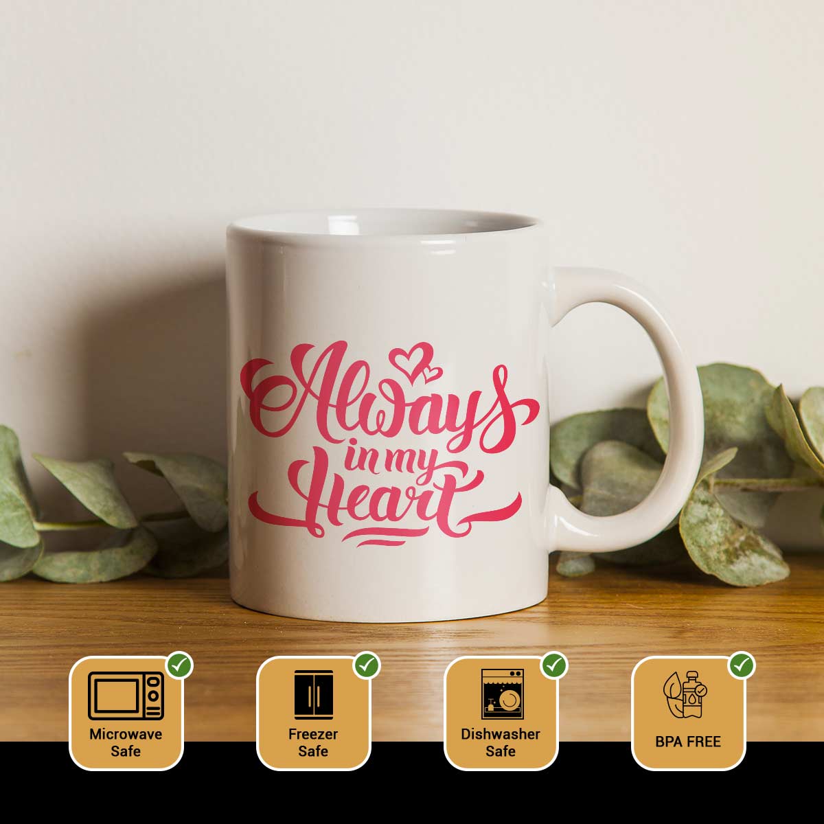 Always In My Heart Ceramic Couple Coffee Mug Gift for Valentine's Day-2