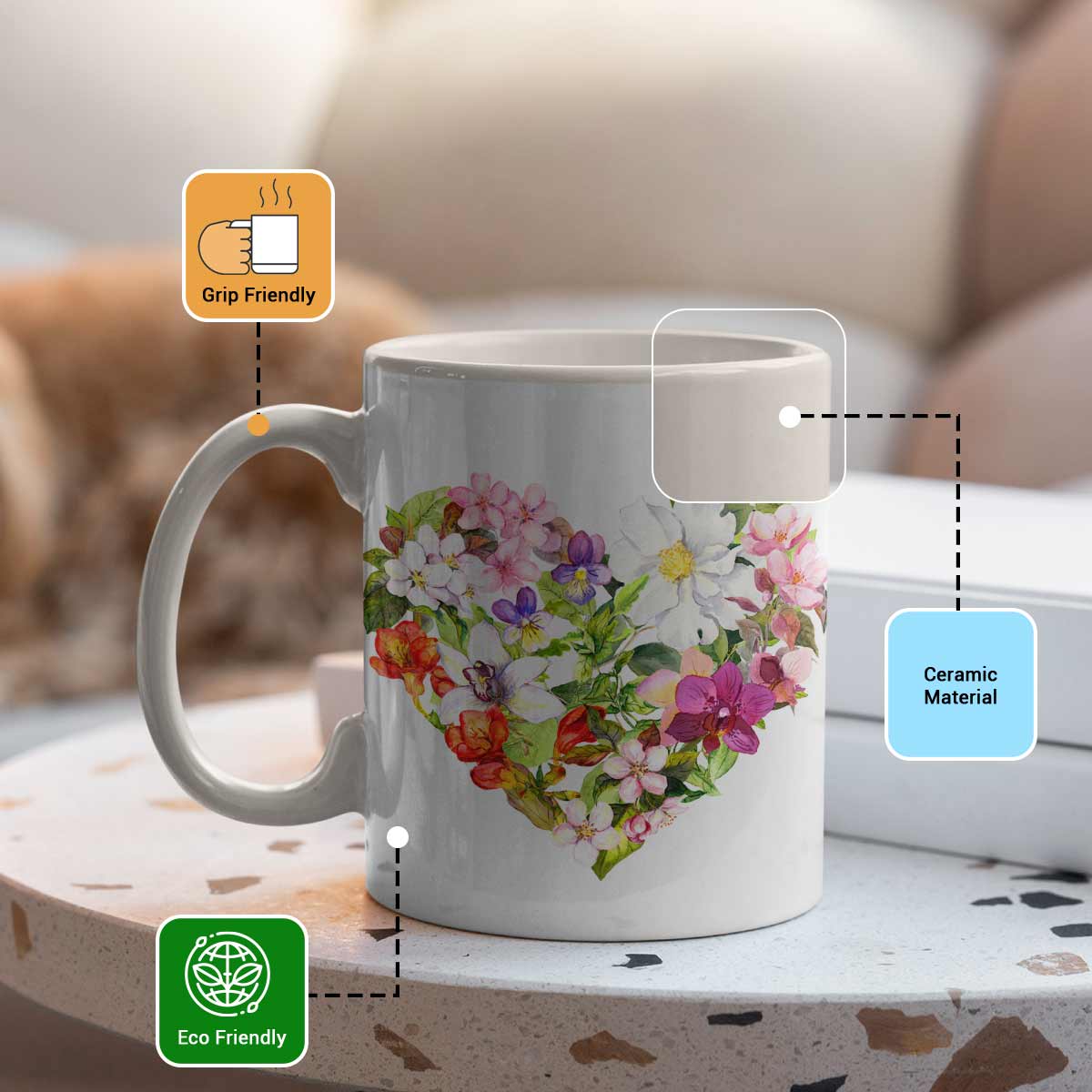 Flower Heart Ceramic Mug-3