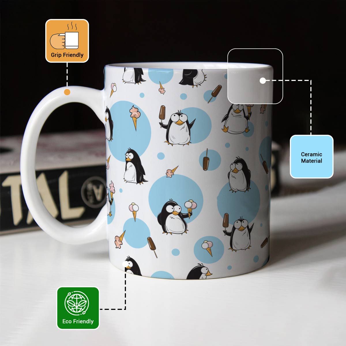 Penguin Print Ceramic Mug-3