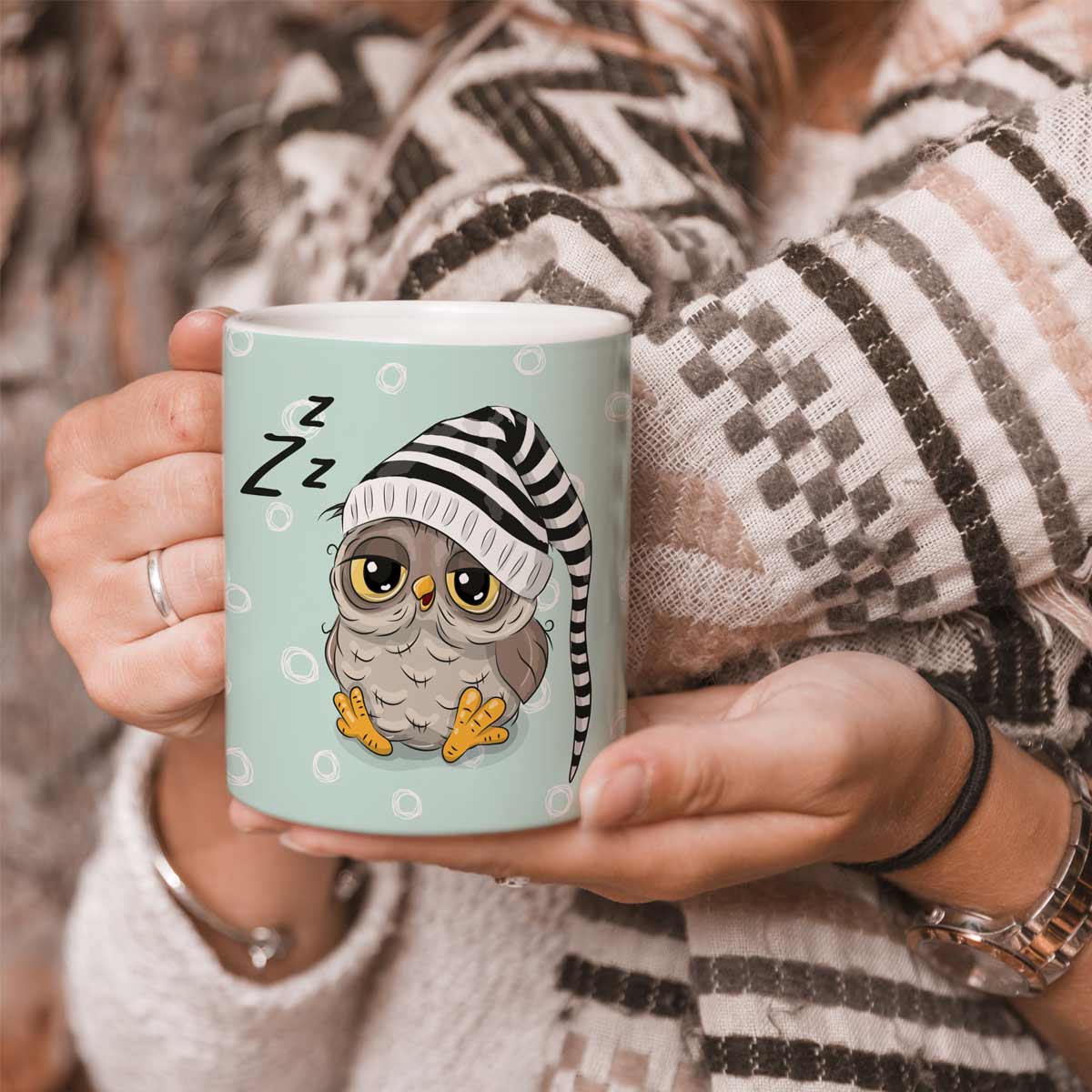 Sleepy Owl Ceramic Mug