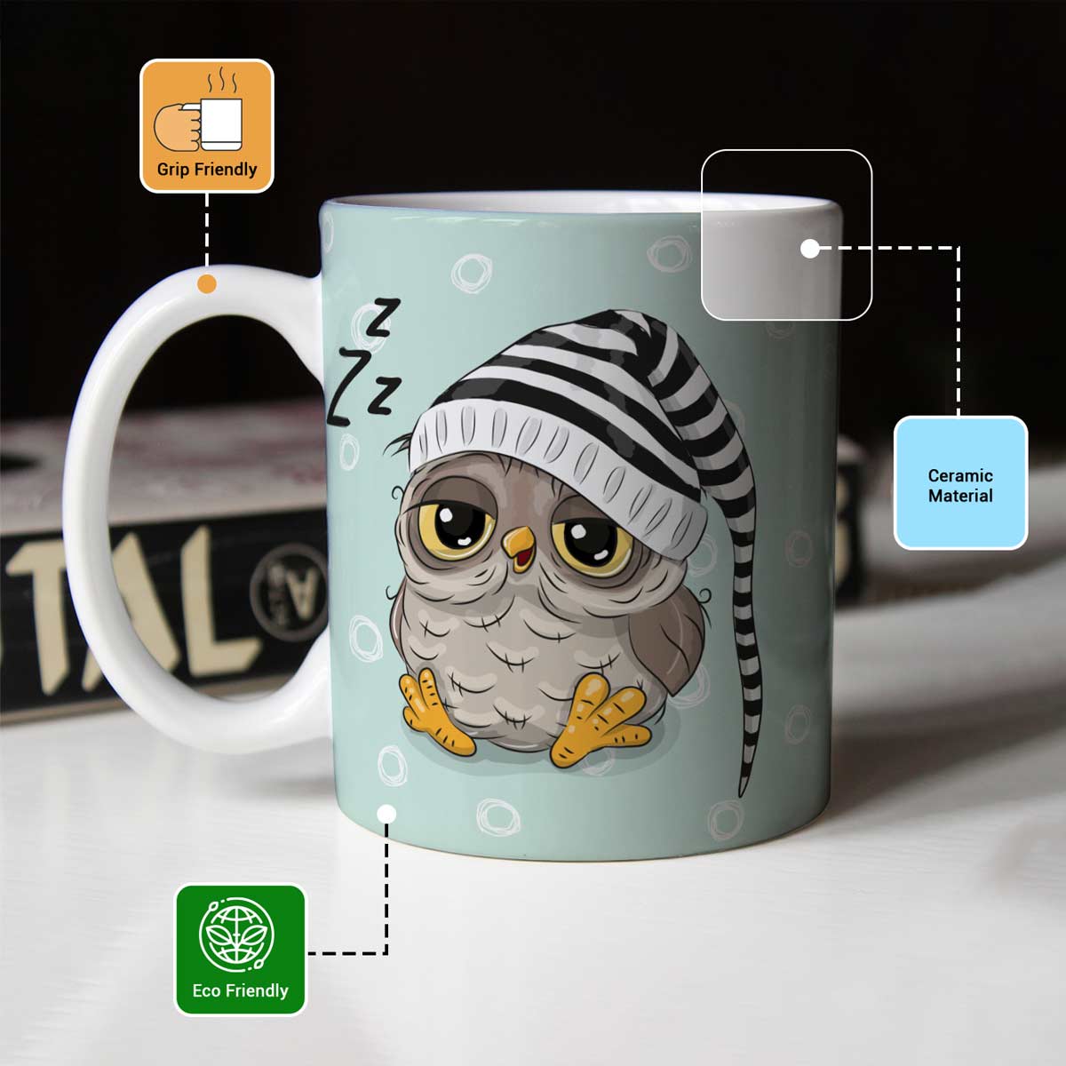Sleepy Owl Ceramic Mug-3