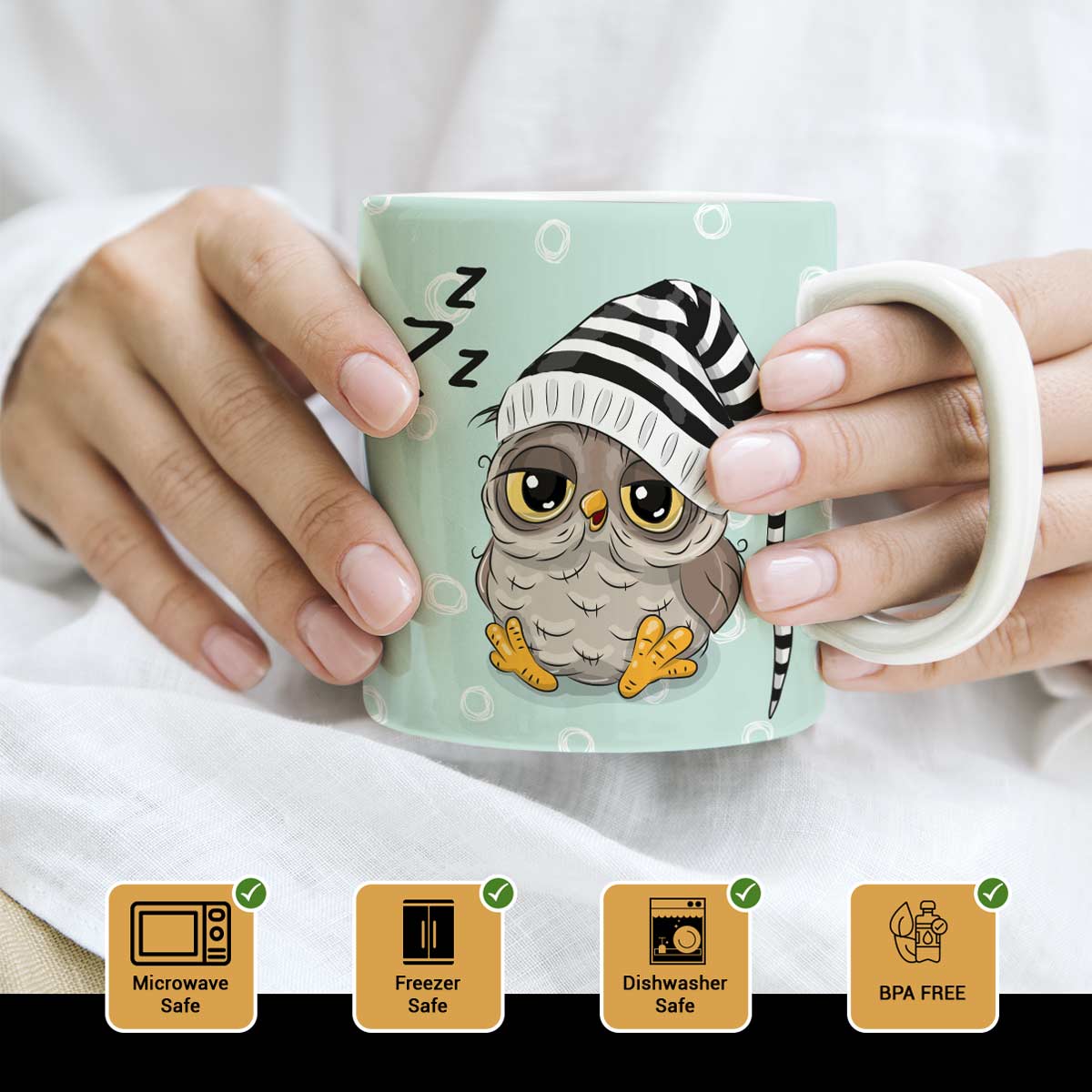 Sleepy Owl Ceramic Mug-2
