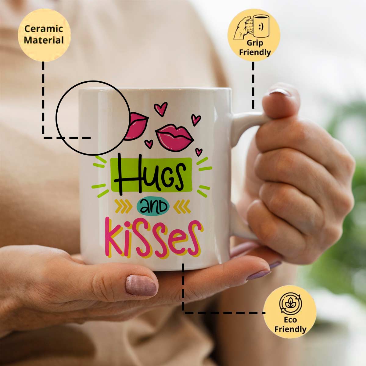 Hugs & Kisses Ceramic Couple Coffee Mug Gift for Valentine's Day-3
