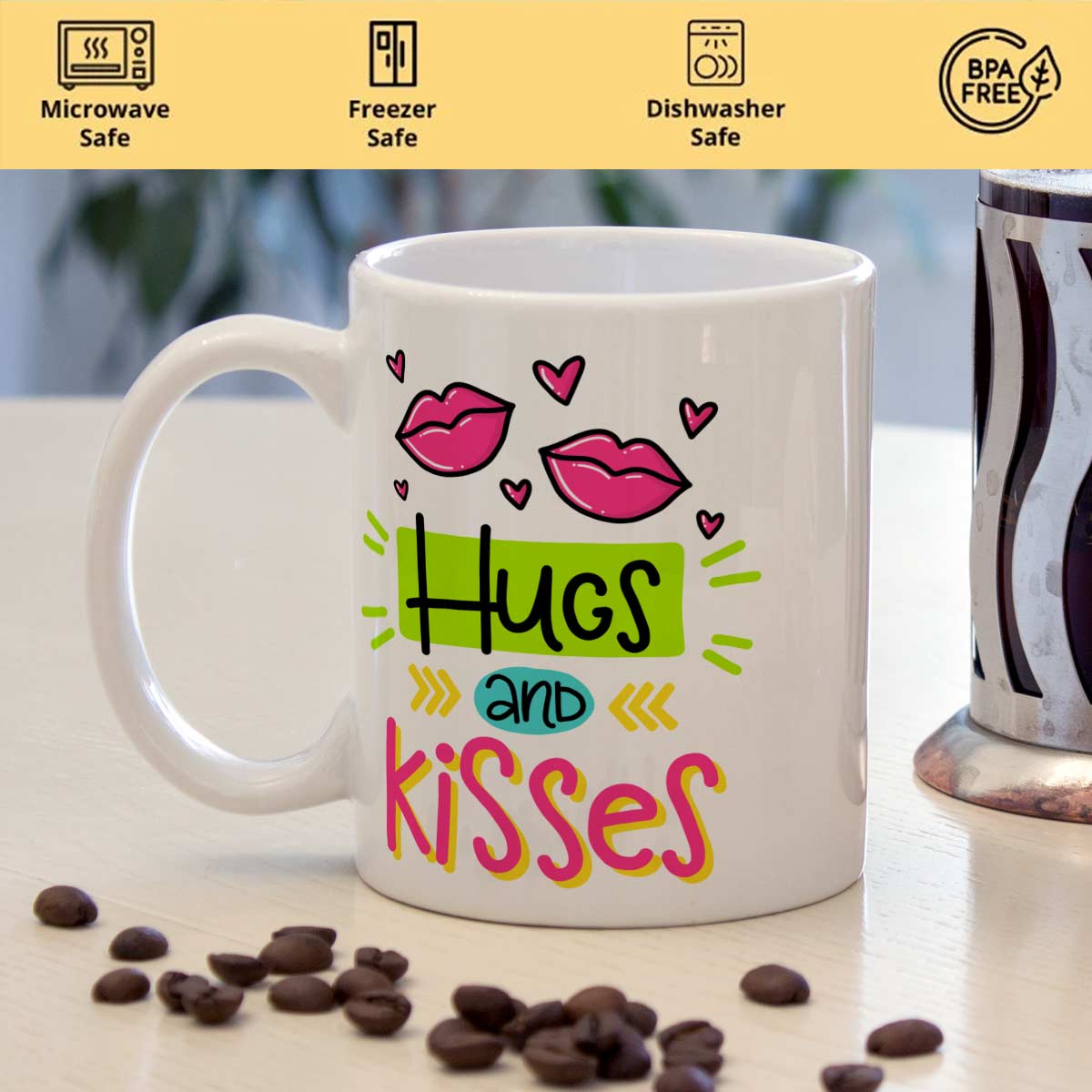 Hugs & Kisses Ceramic Couple Coffee Mug Gift for Valentine's Day-2
