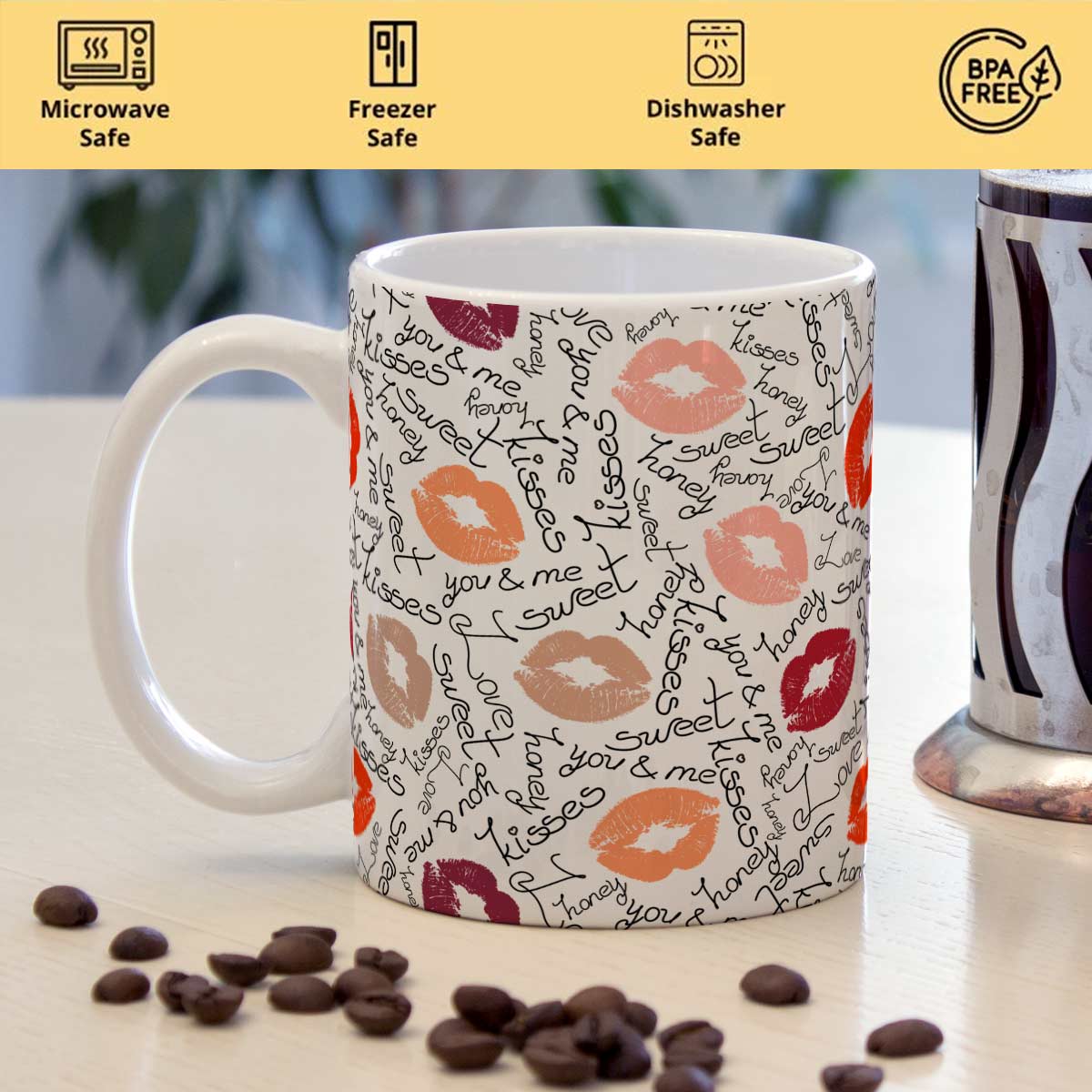 Sweet Kisses Ceramic Couple Coffee Mug Gift for Valentine's Day-2