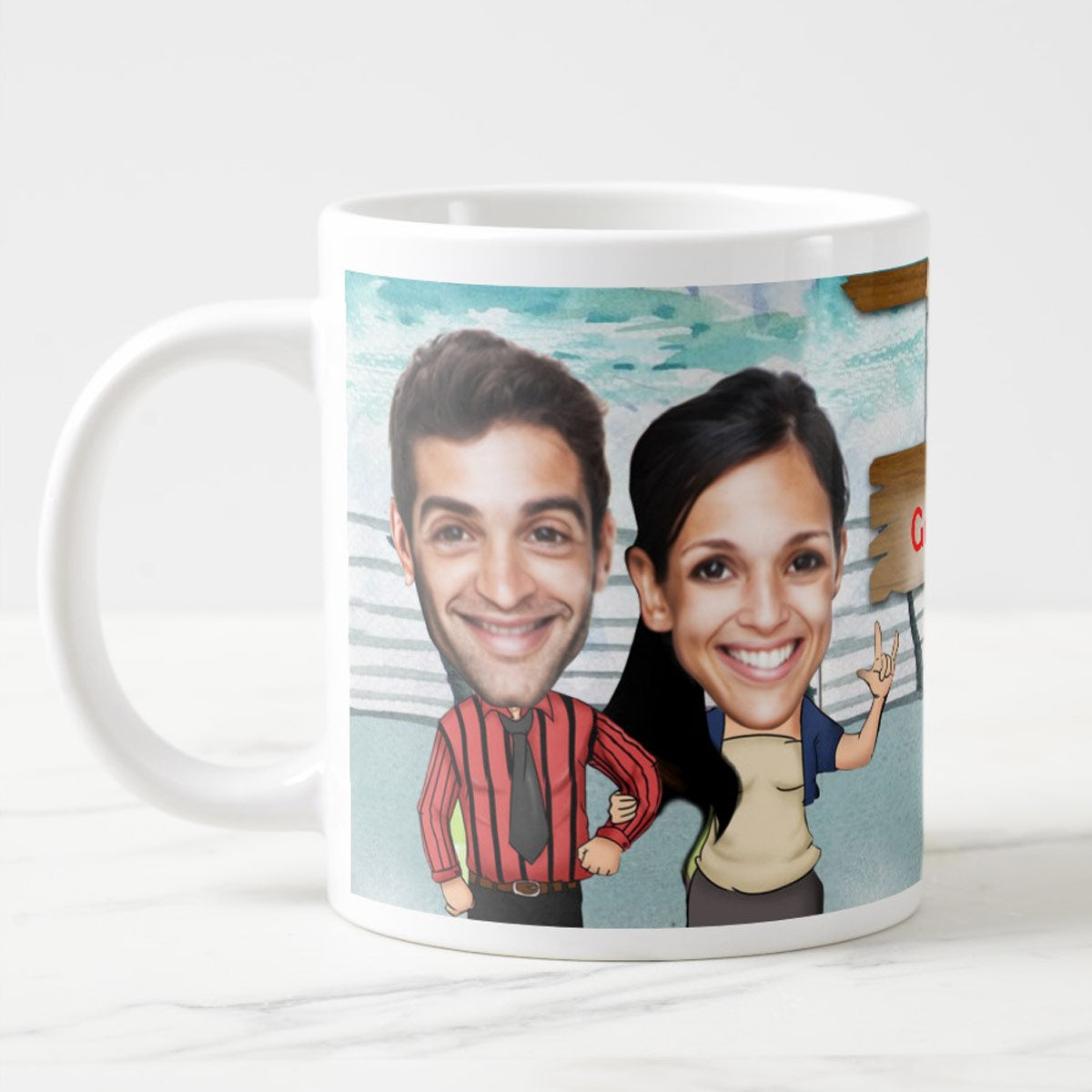 Personalized Couple Caricature With Couple Name Coffee Mug for Valentine's Day-2